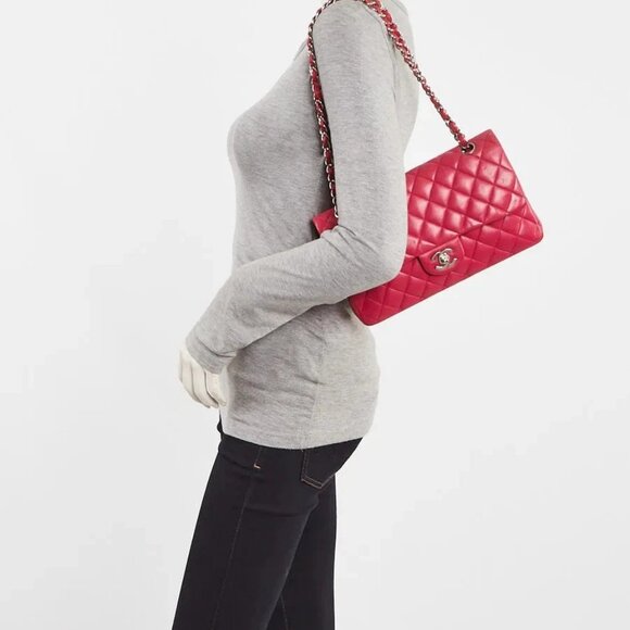 Chanel Pink Quilted Lambskin Leather Classic Medium Double Flap Bag - Picture 3 of 12